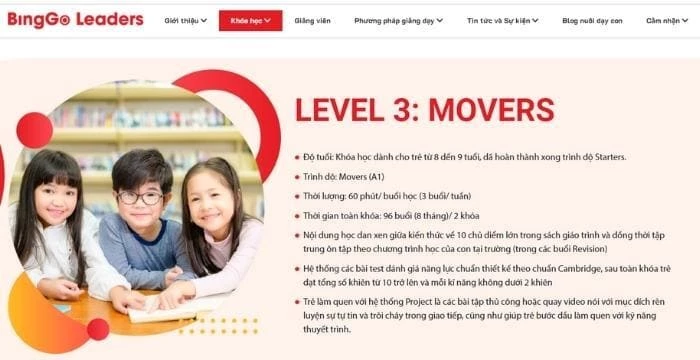 Khóa học tiếng Anh cho trẻ em 8 tuổi tại BingGo Leaders