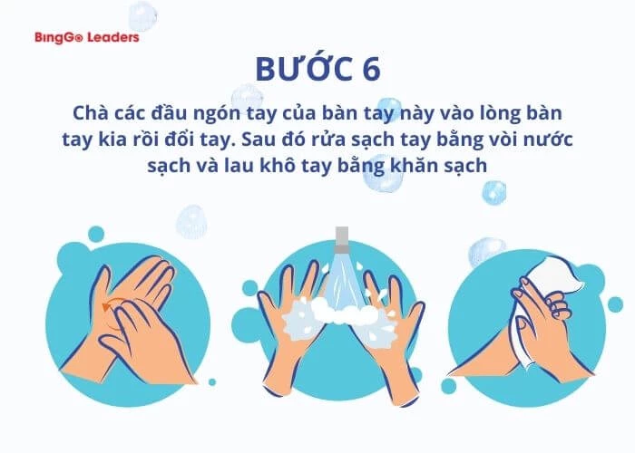 Bước cuối cùng của 6 bước rửa tay cho trẻ mầm non