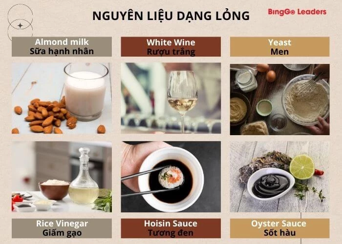 Từ vựng tiếng Anh về những nguyên liệu chế biến dạng lỏng