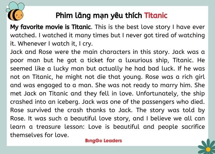 Bài viết mẫu tiếng Anh về bộ phim tình cảm yêu thích - Titanic