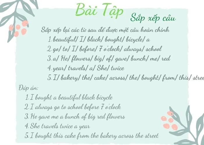 Dạng bài tập sắp xếp câu
