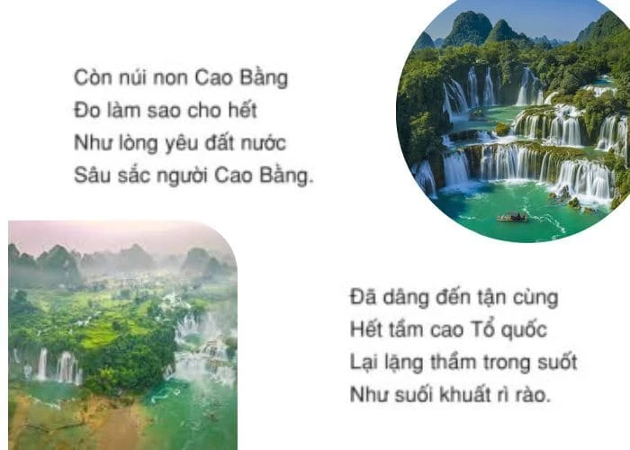 Khổ 4 và 5 bài thơ Cao Bằng so sánh về cảnh vật Cao Bằng và Tình yêu đất nước của người nơi đây
