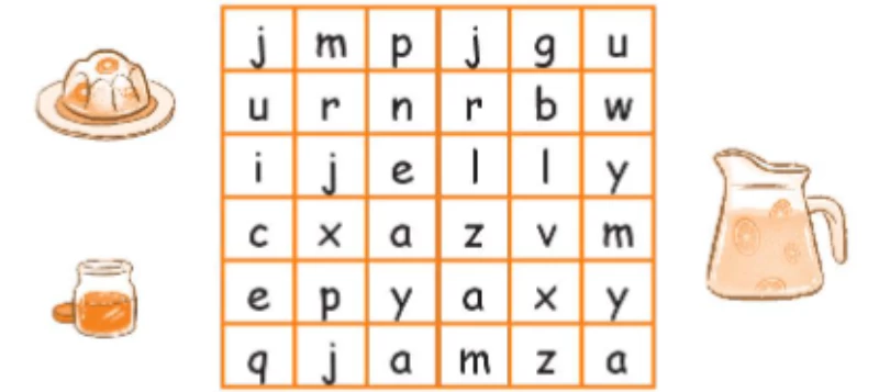 6. Game: Find the words jam, jelly, and juice