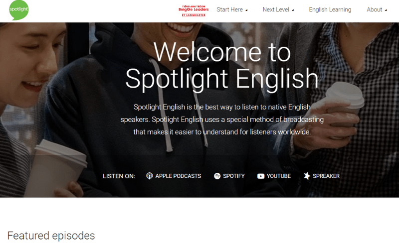 Giao diện web kiểm tra phát âm tiếng Anh miễn phí Spotlight English