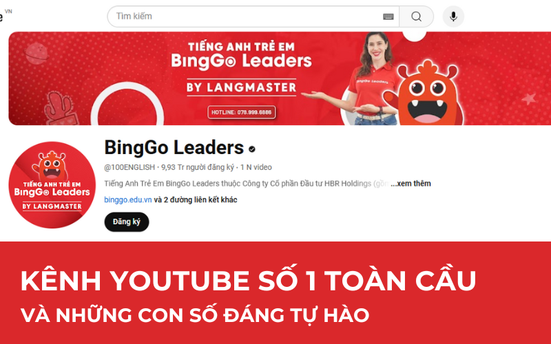 Tiếng Anh trẻ em BingGo Leaders đạt Top 1 kênh Youtube về Giáo dục trên toàn cầu