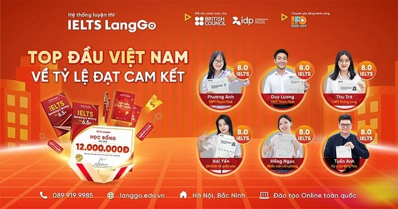 Tỷ lệ đạt/vượt band điểm mục tiêu của IELTS LangGo thuộc top đầu