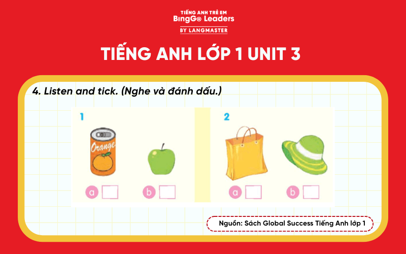 Bài tập sách tiếng Anh lớp 1 Unit 3