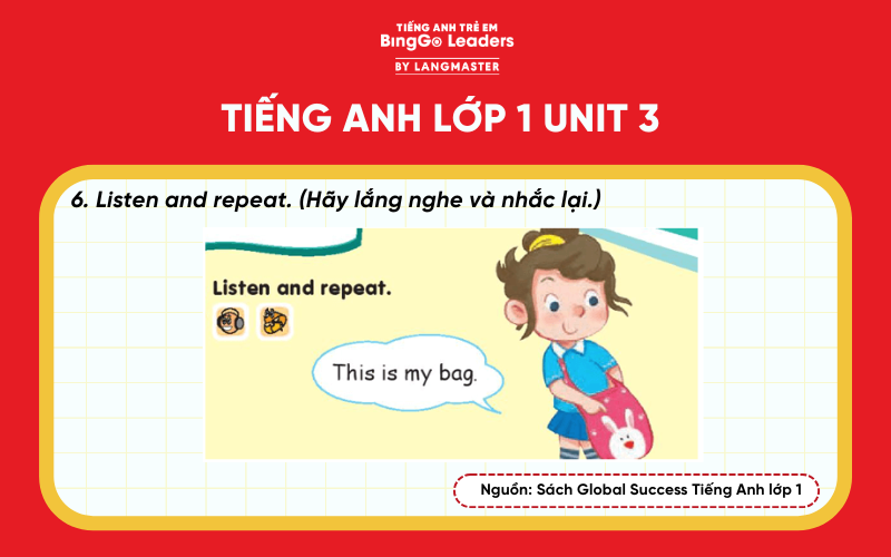 Bài tập số 6 sách tiếng Anh lớp 1 Unit 3 Global Success