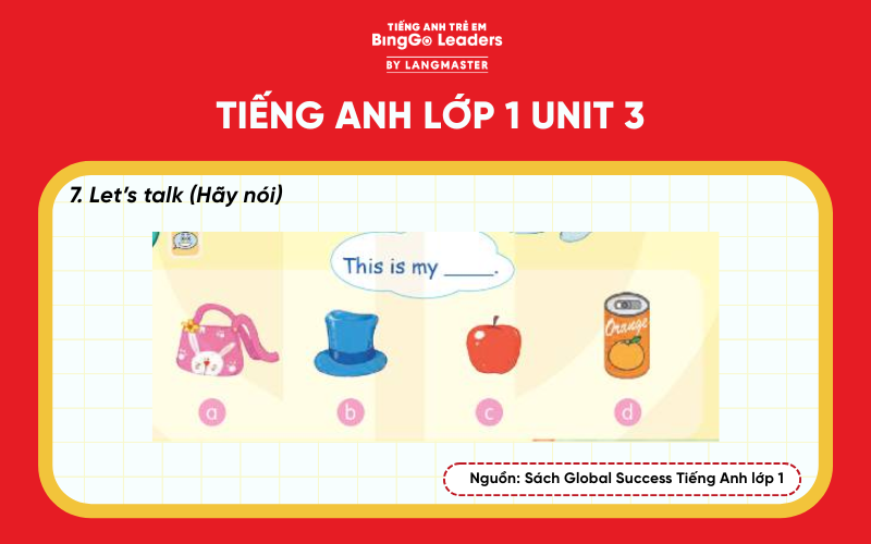 Bài tập số 7 sách tiếng Anh lớp 1 Unit 3 Global Success