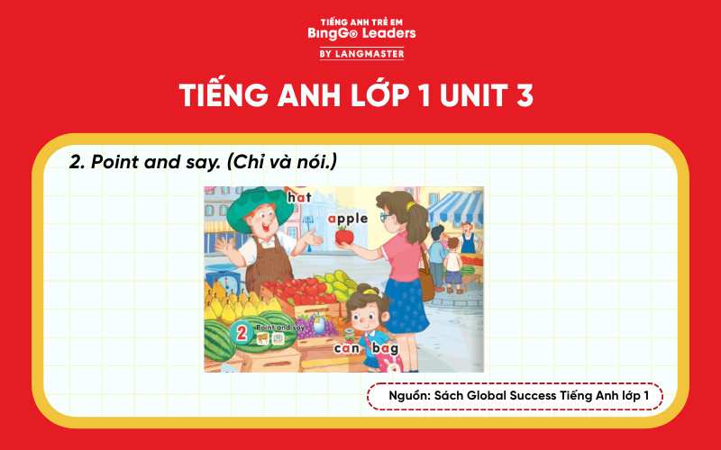Bài tập số 2 sách tiếng Anh lớp 1 Unit 3 Global Success trang 14