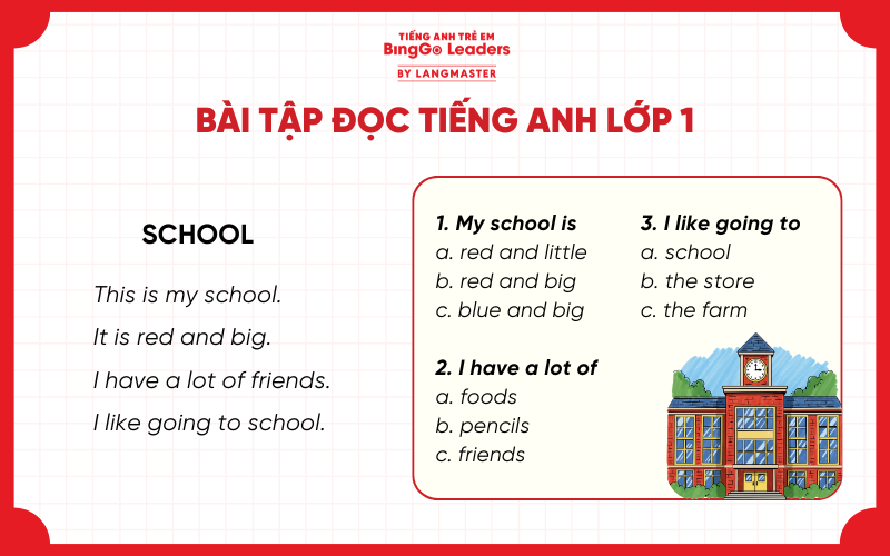 Bài tập đọc hiểu tiếng Anh lớp 1