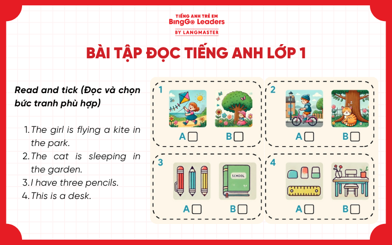 Bài tập đọc hiểu tiếng Anh lớp 1