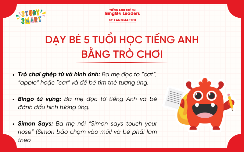 Dạy trẻ 5 tuổi học tiếng Anh bằng trò chơi
