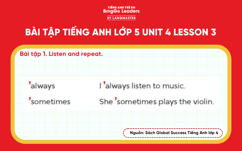 Bài tập tiếng Anh lớp 5 Unit 4 Lesson 3 sách Global Success