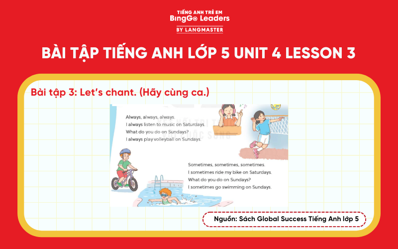 Bài tập tiếng Anh lớp 5 Unit 4 Lesson 3 sách Global Success