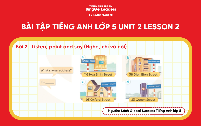 Bài tập 2 tiếng Anh lớp 5 Unit 2 Lesson 2 Global Success