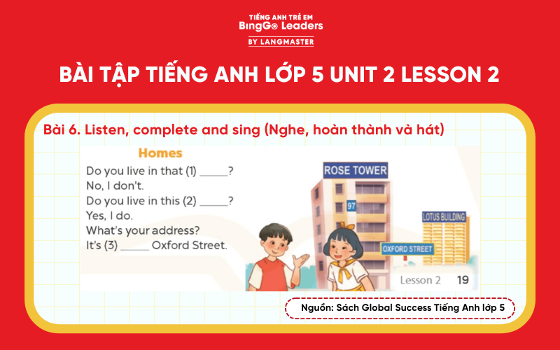 Bài tập 6 tiếng Anh lớp 5 Unit 2 Lesson 2 Global Success