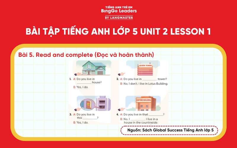 Bài tập 5 tiếng Anh lớp 5 Unit 2 Lesson 1 sách Global Success