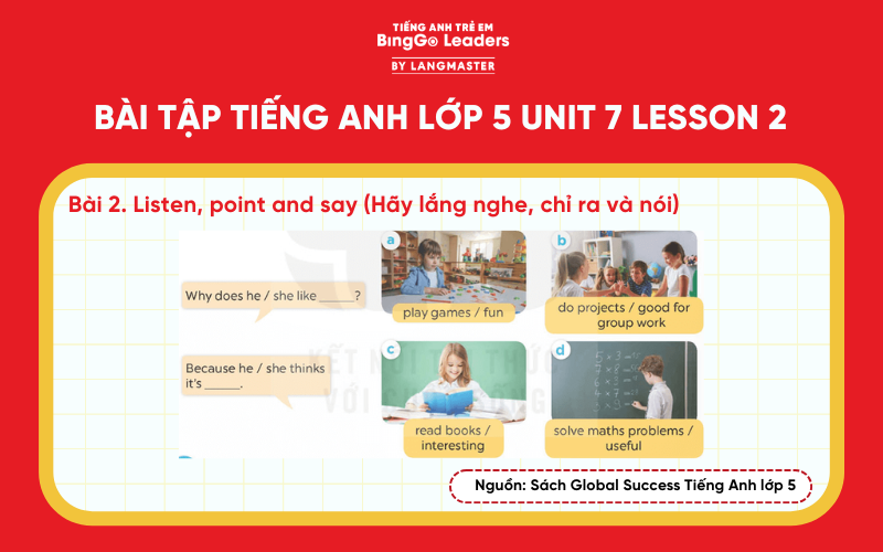 Bài tập 2 tiếng Anh lớp 5 Unit 7 Lesson 2 Global Success
