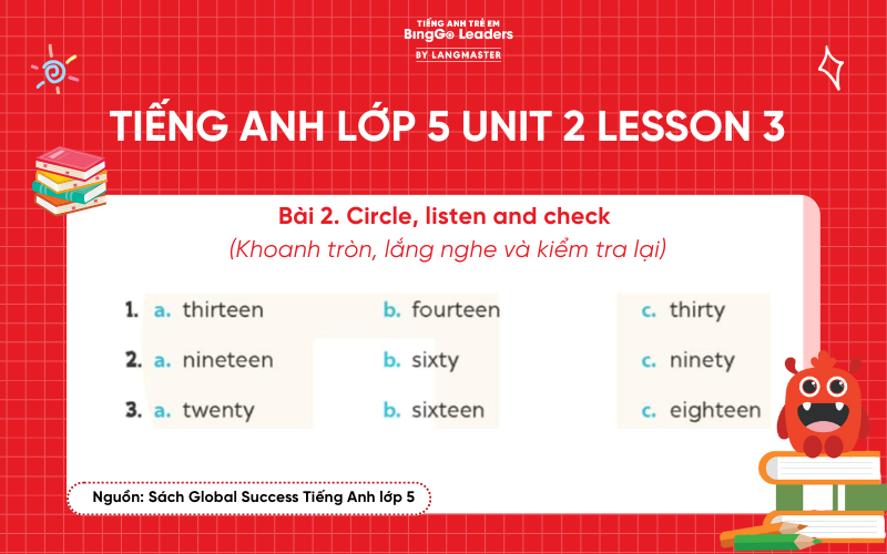Bài tập 2 chương trình tiếng Anh lớp 5 Unit 2 Lesson 3 Global Success