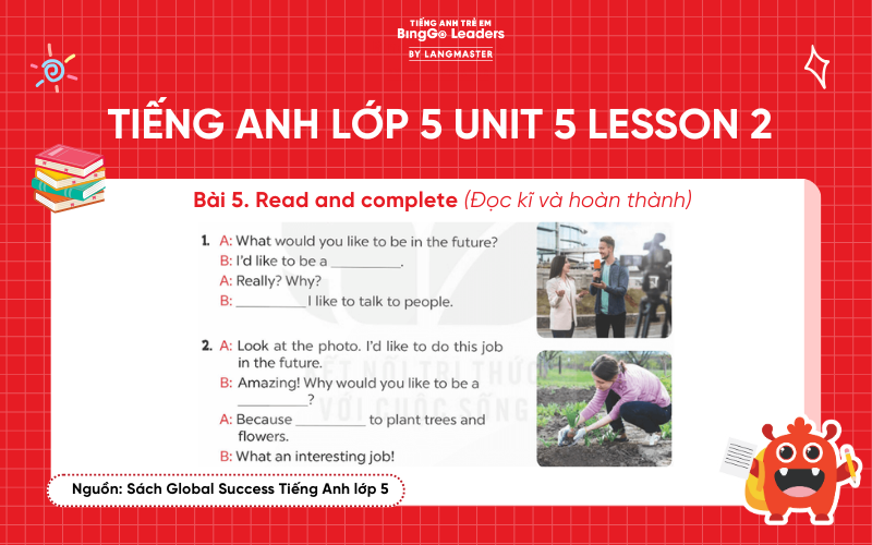 Bài tập số 5 chương trình tiếng Anh lớp 5 Unit 5 Lesson 2 sách Global Success