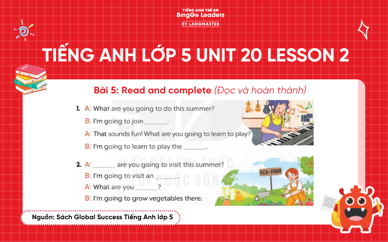 Bài tập số 5 Tiếng Anh lớp 5 Unit 20 Lesson 2 sách Global Success