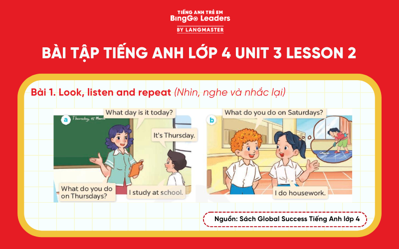 Bài tập số 1 tiếng Anh lớp 4 Unit 3 Lesson 2 Global Success
