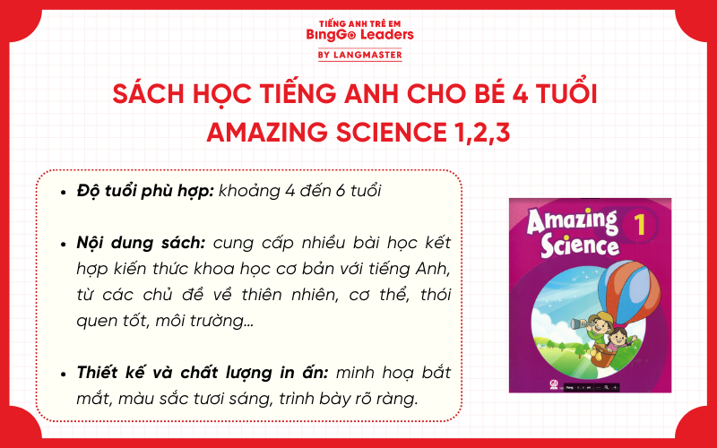 Sách học tiếng Anh cho bé 4 tuổi Amazing science 1,2,3