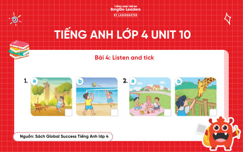 Bài tập số 4 tiếng Anh lớp 4 Unit 10 Lesson 1 Global Success