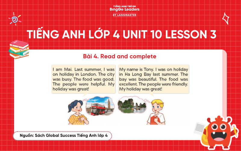 Bài tập số 4  tiếng Anh lớp 4 Unit 10 Lesson 3 Global Success