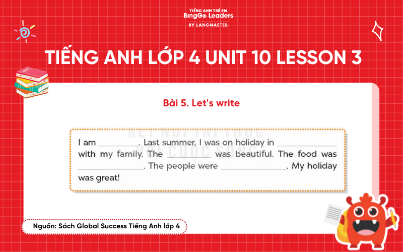 Bài tập số 5 tiếng Anh lớp 4 Unit 10 Lesson 3 Global Success