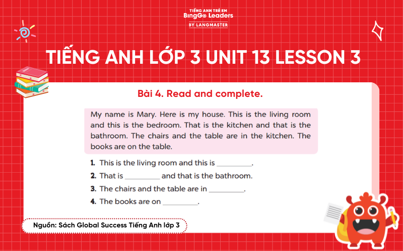 Bài tập số 4 tiếng Anh lớp 3 Unit 13 Lesson 3  Sách Global Success