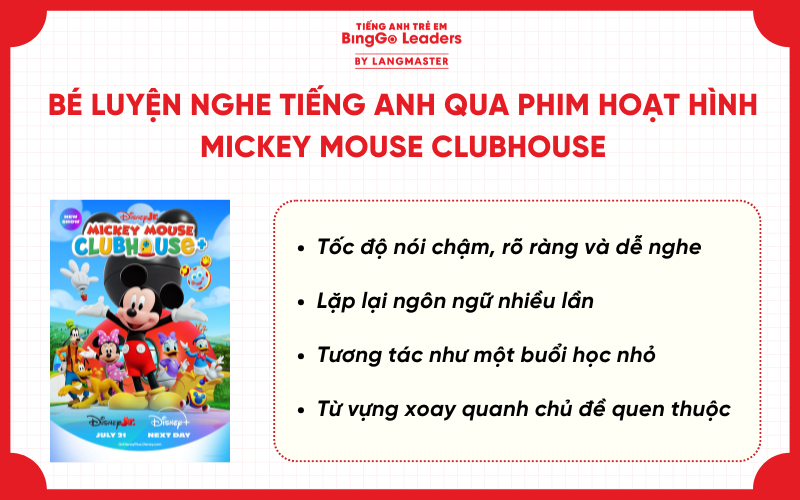 Bé luyện nghe tiếng anh ua phim hoạt hình Mickey Mouse Clubhouse