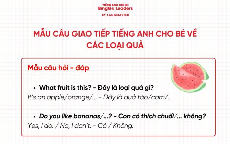 Mẫu câu giao tiếp tiếng Anh cho bé về các loại quả