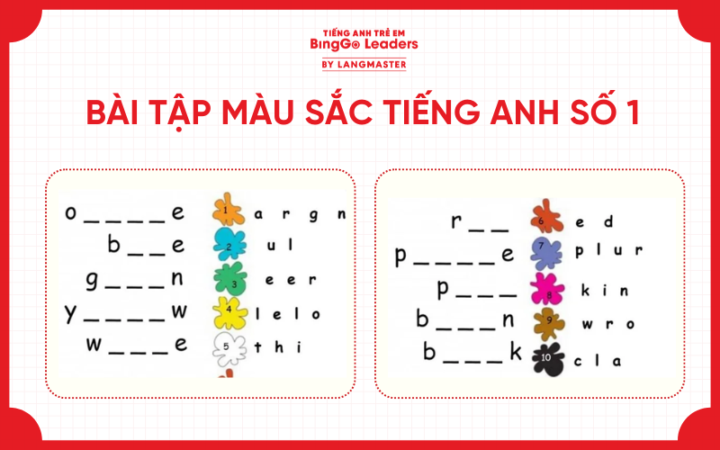 Bài tập tiếng Anh chủ đề màu sắc cho bé 