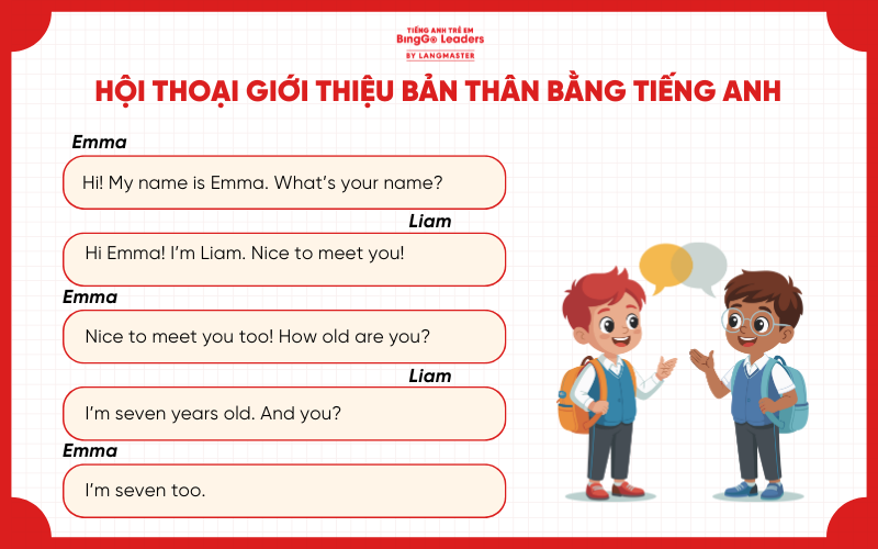 Đoạn hội thoại mẫu giới thiệu bản thân cho bé bằng tiếng Anh