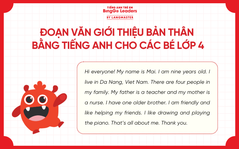 Đoạn văn giới thiệu bản thân bằng tiếng Anh cho các bé lớp 4