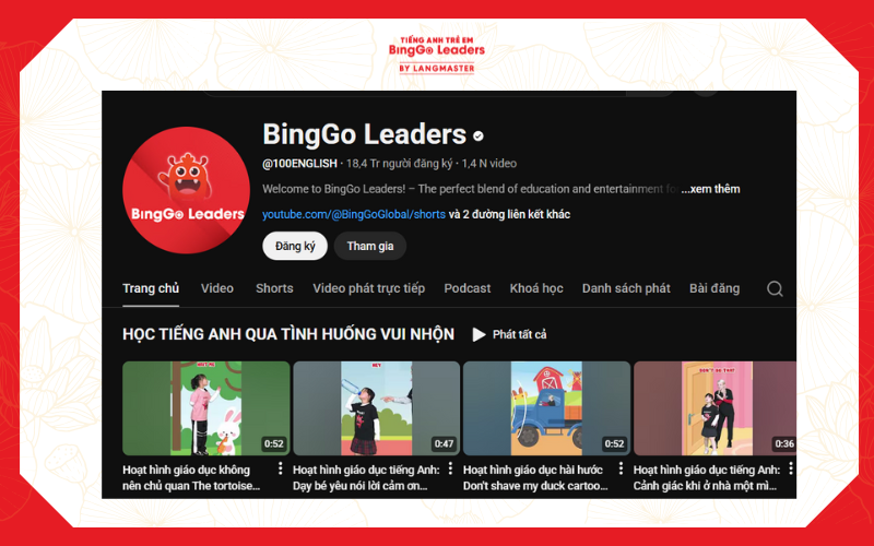 Kênh Youtube BingGo Leaders đạt nút kim cương