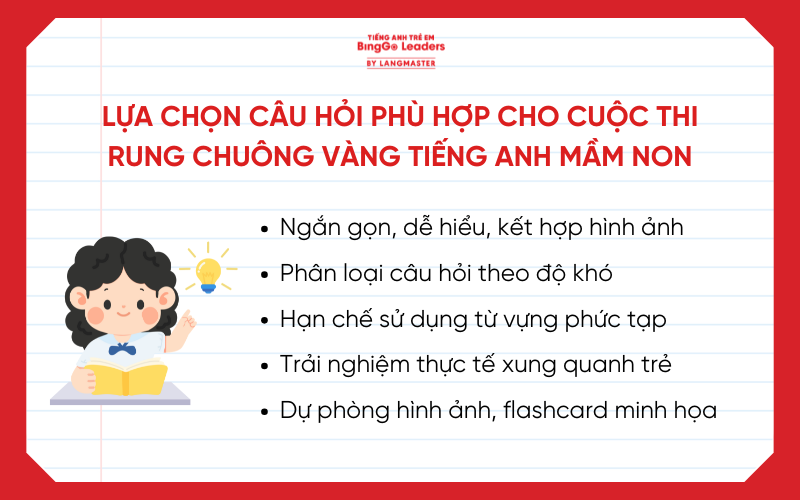 Lưu ý khi lựa chọn câu hỏi phù hợp cho cuộc thi Rung chuông vàng tiếng Anh mầm non