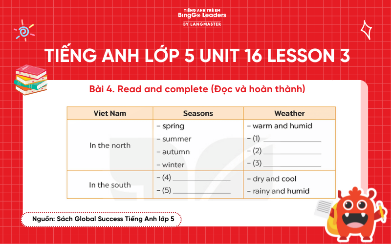 Bài tập tiếng Anh lớp 5 Unit 16 Lesson 3