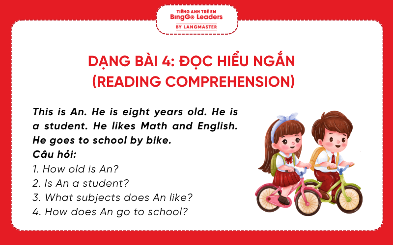 Dạng bài số 4 thi IOE tiếng Anh lớp 3: Đọc hiểu đoạn văn ngắn