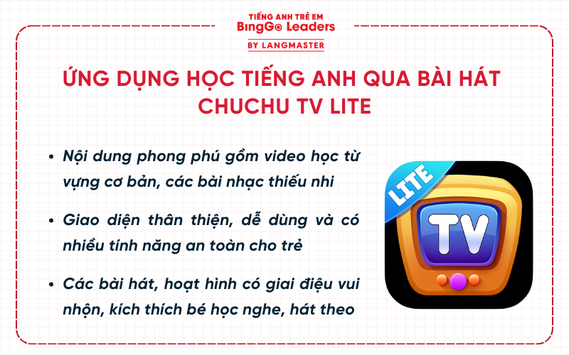 Ứng dụng học tiếng Anh qua bài hát cho bé ChuChu TV Lite