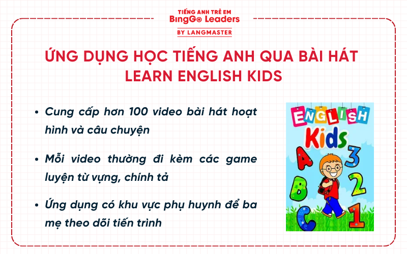 Ứng dụng học tiếng Anh qua bài hát cho bé Learn English Kids