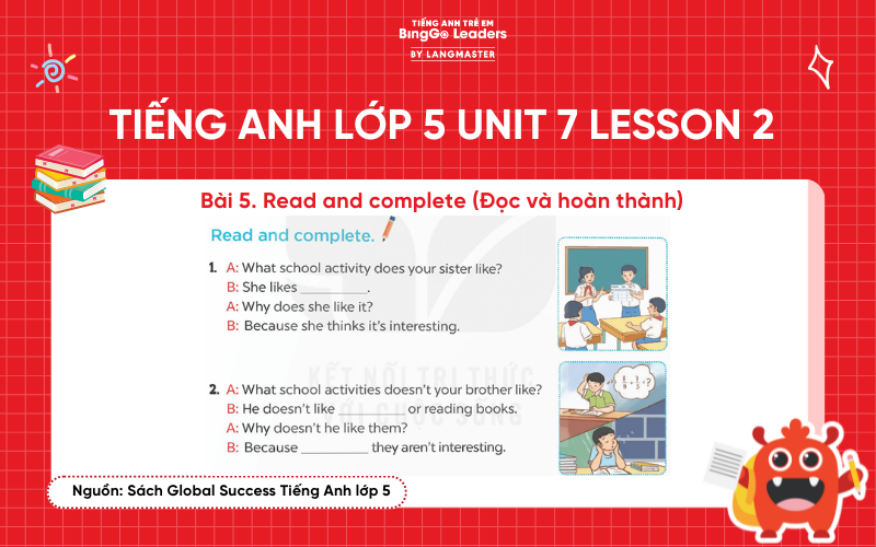 Bài tập tiếng Anh lớp 5 Unit 7 Lesson 2 sách Gloabal Success