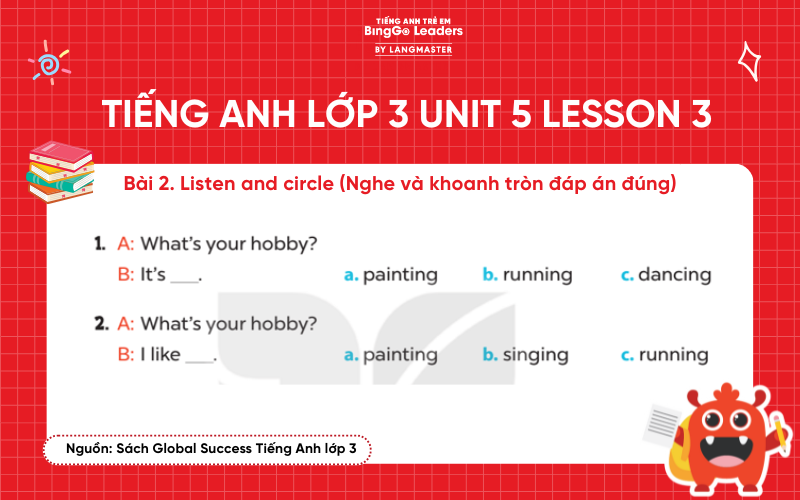 Bài tập tiếng Anh lớp 3 Unit 5 Lesson 3 sách Global Success