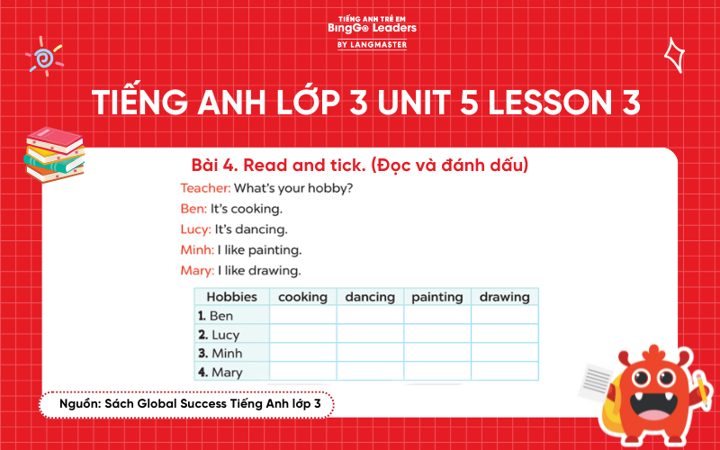 Bài tập tiếng Anh lớp 3 Unit 5 Lesson 3 sách Global Success