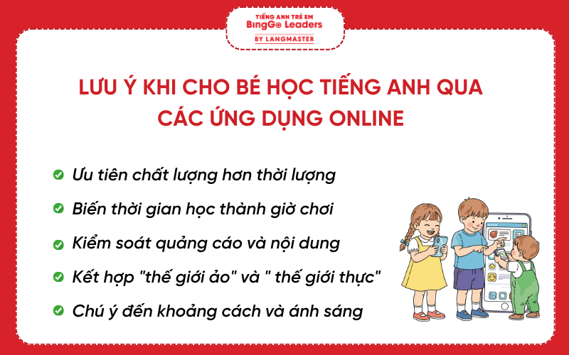 Lưu ý khi cho bé học tiếng Anh online bằng các ứng dụng