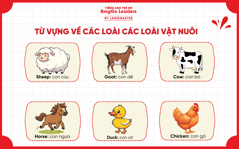 Từ vựng tiếng Anh cho bé về động vật: chủ đề các loài vật nuôi trong trang trại