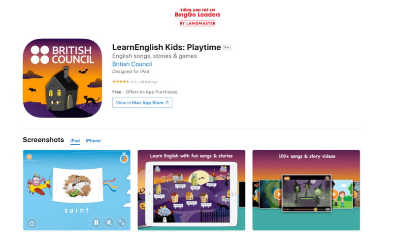 Ứng dụng học tiếng Anh cho bé 