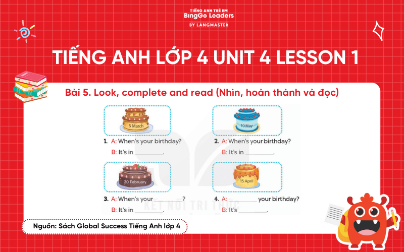 Bài tập tiếng Anh lớp 4 Unit 4 Lesson 1 sách Global Success